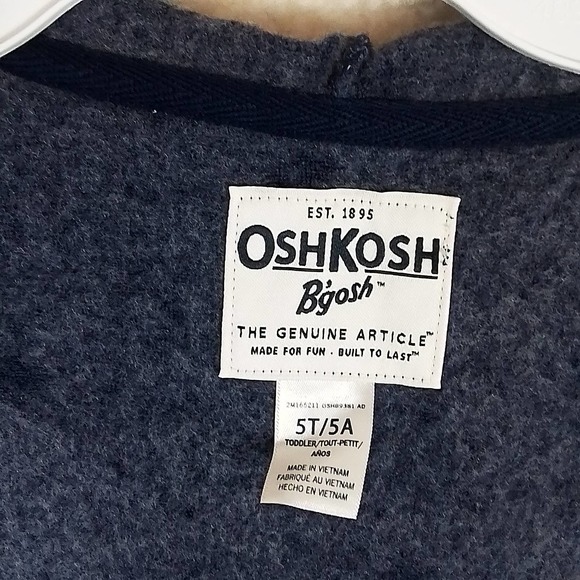 Oshkosh Full Zip‎ Fleece Hoodie Girl's Size 5T in Denim Blue w/ White Daisies - Picture 10 of 13